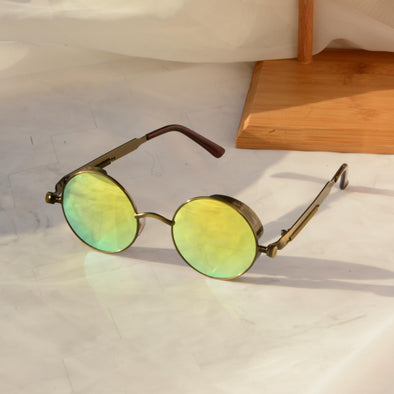 Mirror Yellow  Vintage Lennon Style Rounded Sunglasses